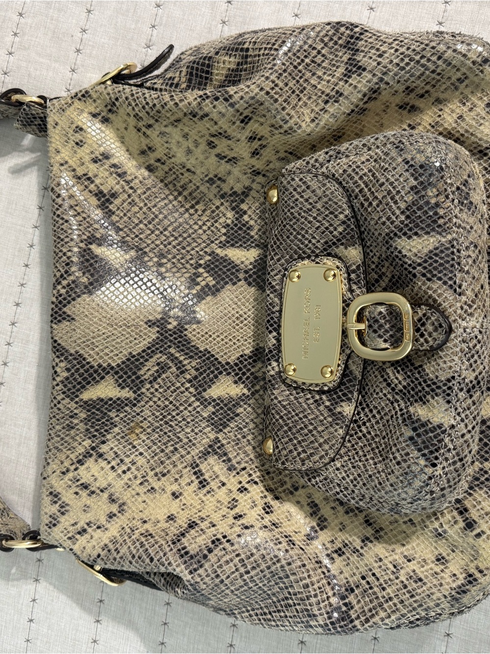 Michael Kors Snake-Print Hobo in Beige and Brown with Gold Hardware - Picture 2 of 12